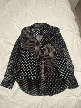 Ann Taylor Black Mixed Print Button-Up Blouse